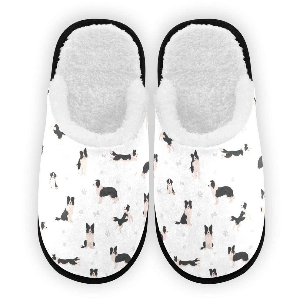 Umidedor Cute Dog Border Collie Slippers for Women Girls, Soft Memory Foam Non-Slip Indoor House Slippers Home Shoes for Bedroom Hotel Travel Spa