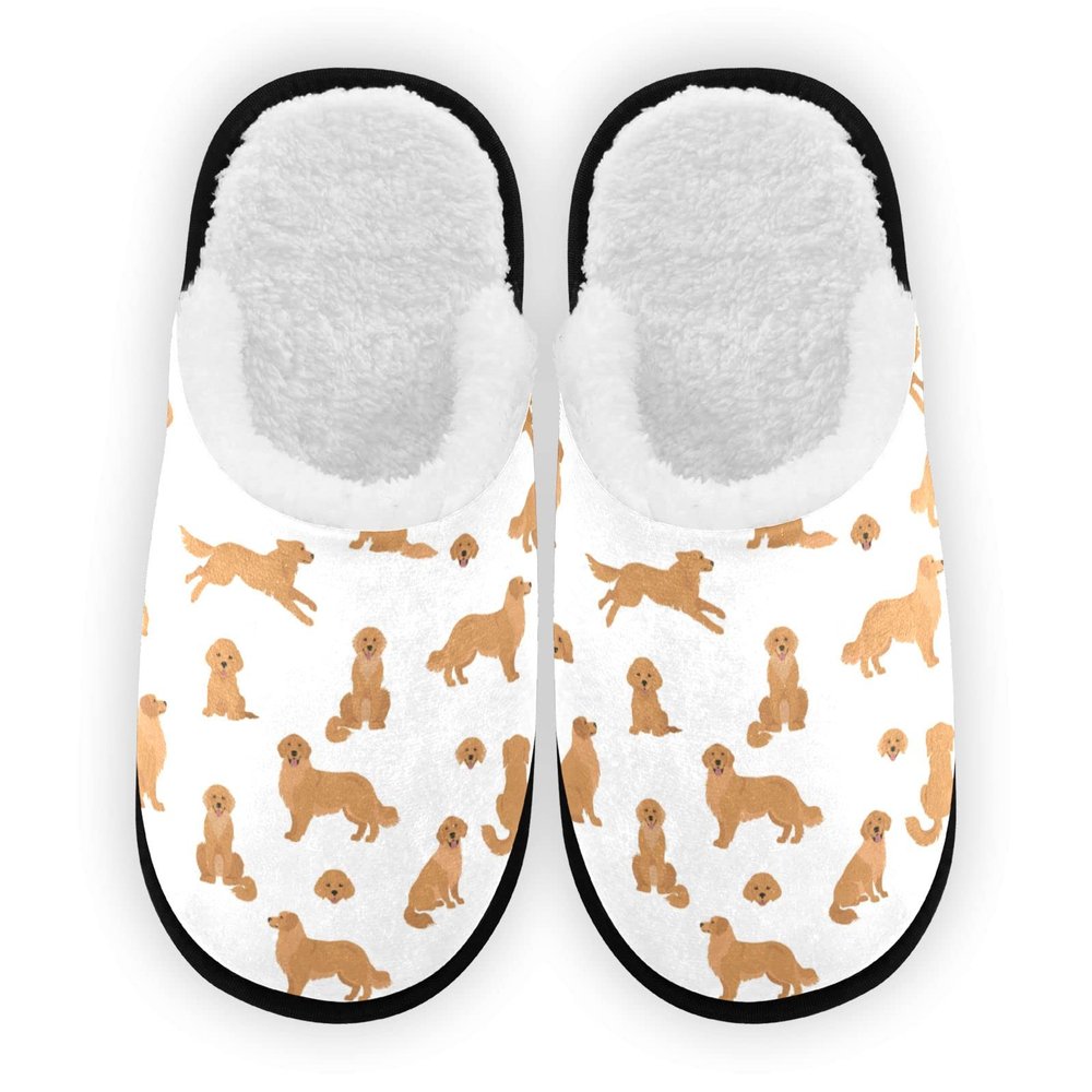 Umidedor Gold Dogs Mens Slippers, Soft Memory Foam Non-Slip Indoor House Slippers Home Shoes for Bedroom Hotel Travel Spa