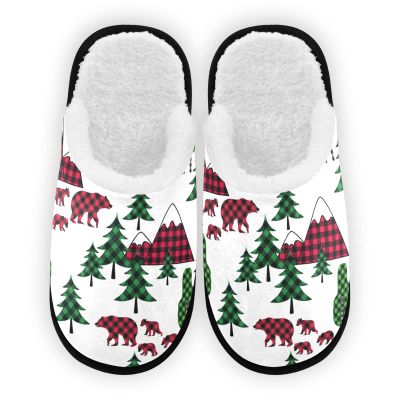 Umidedor Plaid Bears Christmas Slippers for Women Girls, Soft Memory Foam Non-Slip Indoor House Slippers Home Shoes for Bedroom Hotel Travel Spa