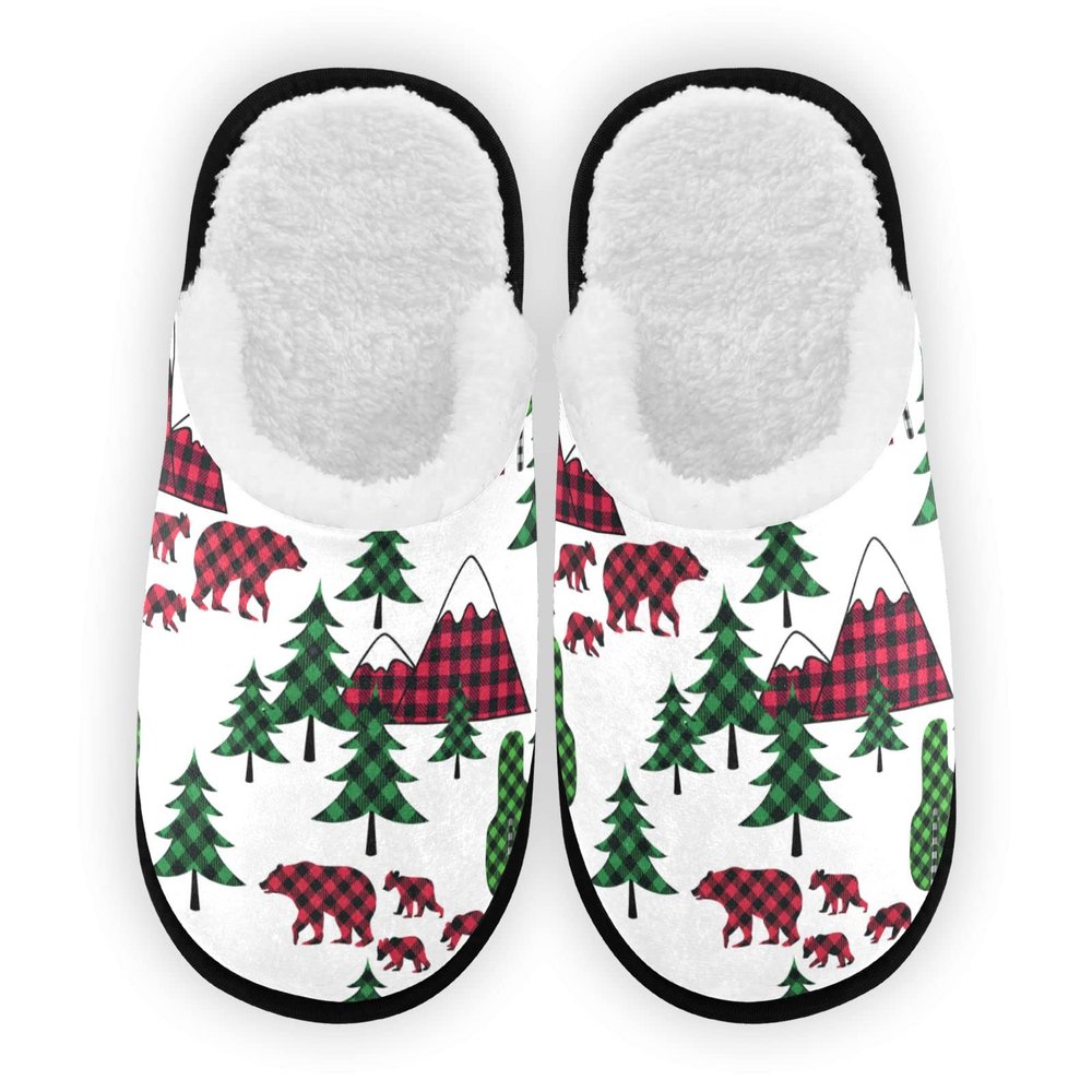 Umidedor Plaid Bears Christmas Slippers for Women Girls, Soft Memory Foam Non-Slip Indoor House Slippers Home Shoes for Bedroom Hotel Travel Spa