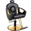 Baasha Ergonomic Reclining Hair Salon Chair, Gold Styling, Removable Headrest, 360 Swivel, Black view 1