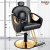 Baasha Ergonomic Reclining Hair Salon Chair, Gold Styling, Removable Headrest, 360 Swivel, Black view 3