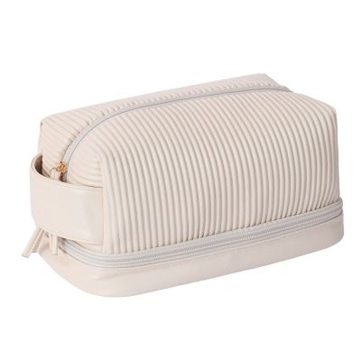bagINBAG QIANPA Double Layer Makeup Bag, Large Travel Cosmetic Bag with Handle, Waterproof Organizer Pouch with Brush Compartment for Women(Cream)