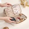 bagINBAG QIANPA Double Layer Makeup Bag, Large Travel Cosmetic Bag with Handle, Waterproof Organizer Pouch with Brush Compartment for Women(Cream) view 3
