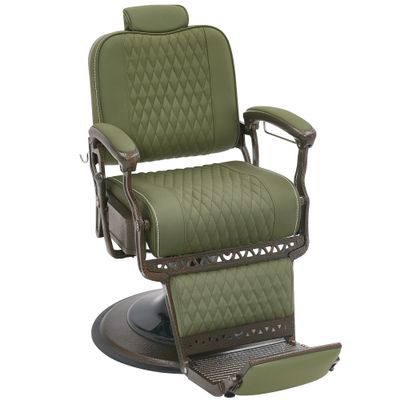 BarberPub Heavy Duty Metal Vintage Barber Chair All Purpose Reclining Hydraulic Pump Salon Beauty Spa Chair Hair Styling Equipment 9216 (Green)