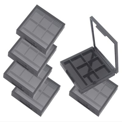Black Square Eyeshadow Makeup Palette Empty Plastic Eyeshadow Storage Case Box 6 Grids Eye Shadow Lipstick Organizer Pan for DIY Cosmetic Foundation Blush Pigment Container Clear Cover Pack of 6