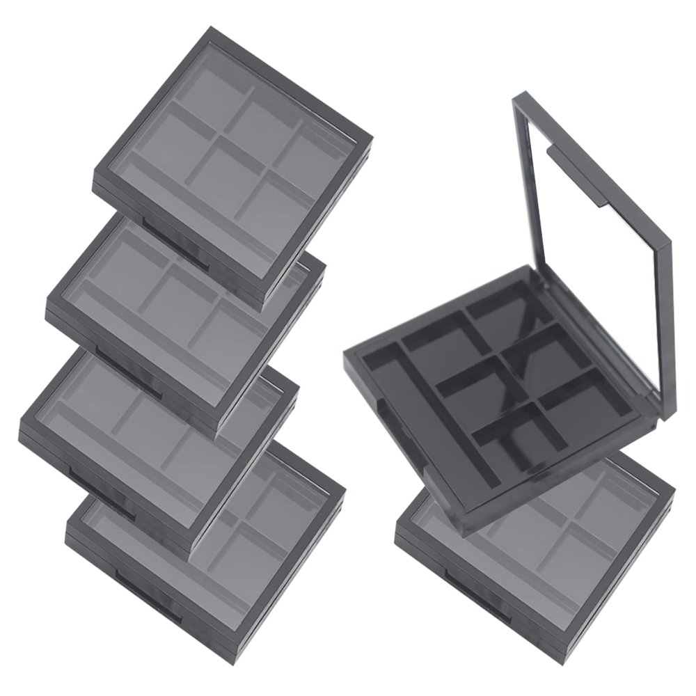 Black Square Eyeshadow Makeup Palette Empty Plastic Eyeshadow Storage Case Box 6 Grids Eye Shadow Lipstick Organizer Pan for DIY Cosmetic Foundation Blush Pigment Container Clear Cover Pack of 6