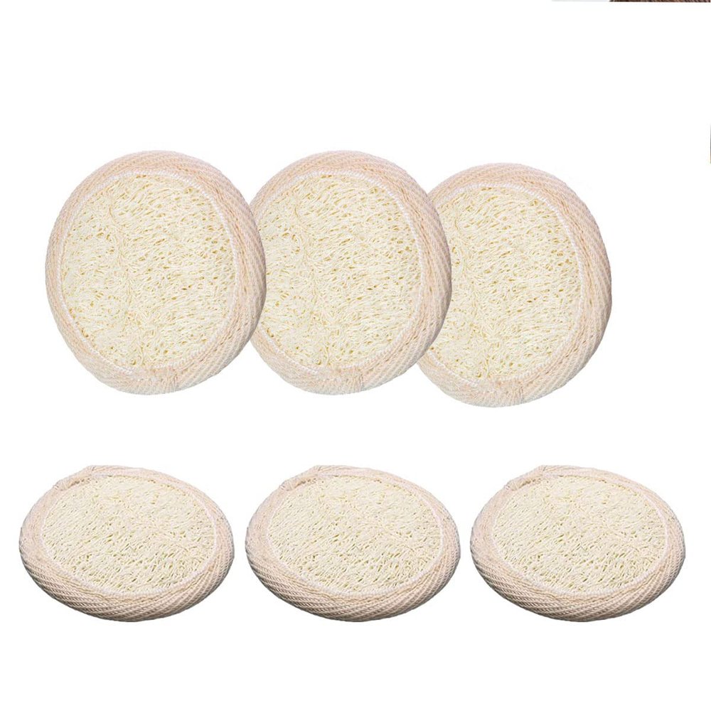 6 Pack Natural Exfoliating Facial Loofah Facial Pads Natural Luffa Material Resuable Exfoliating loofah Scrubber Rounds Eco Friendly for Men Women Face Cleansing and Makeup Removal