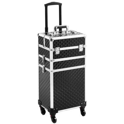 Somduy Rolling Makeup Case 3 in 1,Professional Makeup Train Case organizers,Large Storage Cosmetic case Trolley,Makeup Travel Case for Salon Barber Black