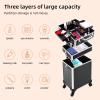 Somduy Rolling Makeup Case 3 in 1,Professional Makeup Train Case organizers,Large Storage Cosmetic case Trolley,Makeup Travel Case for Salon Barber Black view 3