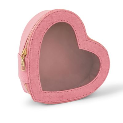 Aaly Beauty Heart Makeup Bag Pink Heart Cosmetic Bag with Clear Cover Gift Ideas for Women, Mom, Girlfriends, Her - Large Capacity for Full Size Makeup, Skincare and Brushes