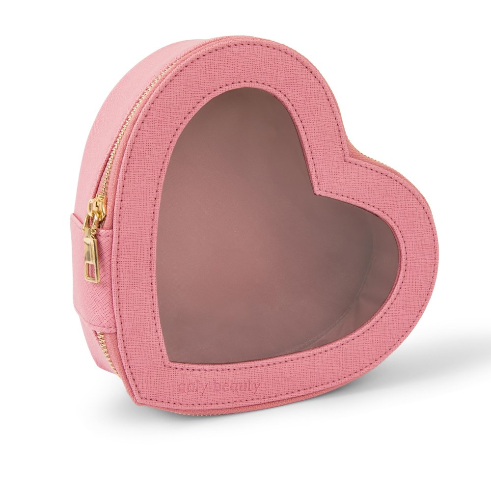Aaly Beauty Heart Makeup Bag  Pink Heart Cosmetic Bag with Clear Cover  Gift Ideas for Women, Mom, Girlfriends, Her - Large Capacity for Full Size Makeup, Skincare and Brushes