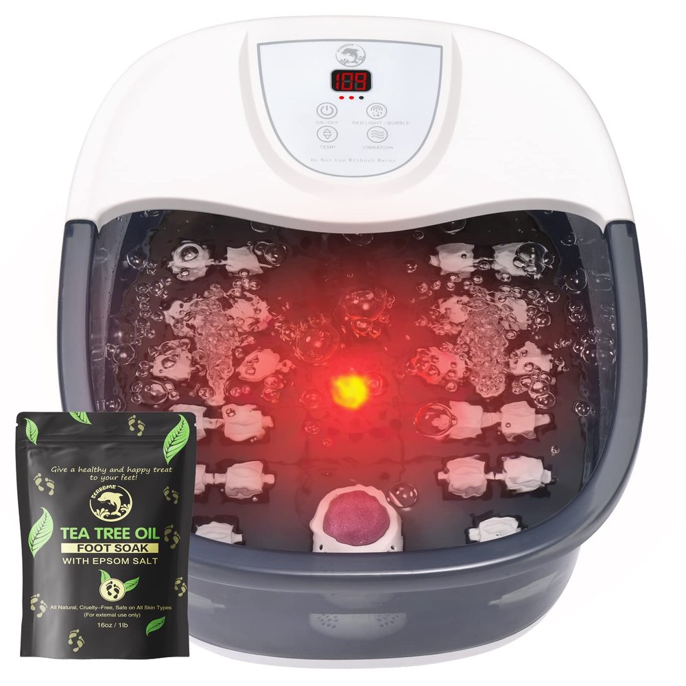ECARBME Foot Spa Bath Massager with Heat, Foot Bath with 22 Massage Rollers, Temperature Control, Jets, Bubbles, Epsom Salt and Vibration, Foot Soaking Tub for Relaxation - Grey