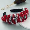 Youllyuu Handmade Hairband Shining Pearl Crystal Beaded Flower Catwalk Headband Hair Accessories Bridal Headwear Red view 3