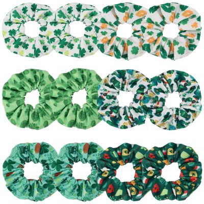 12pcs St Patrick's Day Hair Scrunchies Green Shamrock Leaves Leprechaun Hat Irish Hair Ties for Girls Women Soft Hair Accessories Gifts