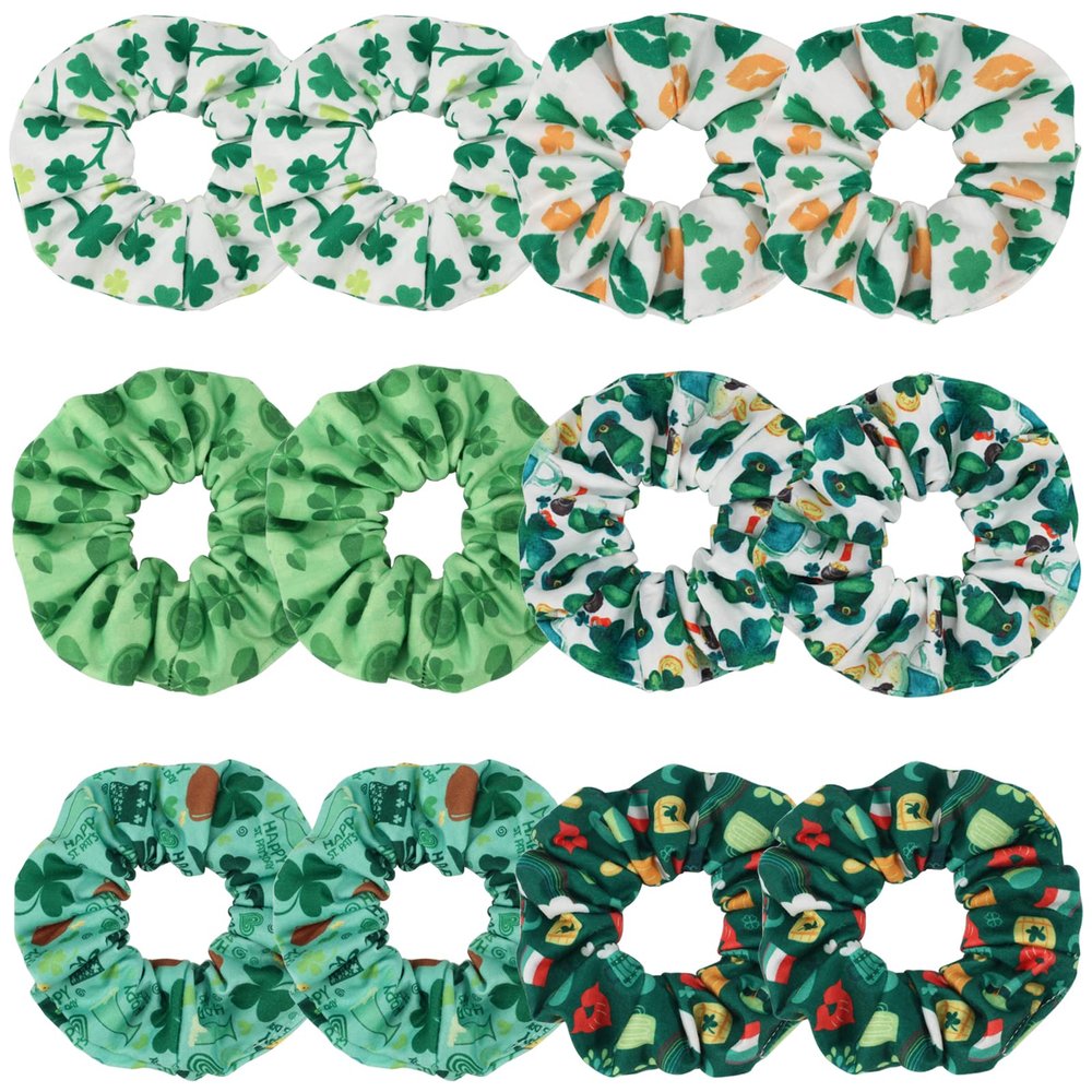12pcs St Patrick's Day Hair Scrunchies Green Shamrock Leaves Leprechaun Hat Irish Hair Ties for Girls Women Soft Hair Accessories Gifts