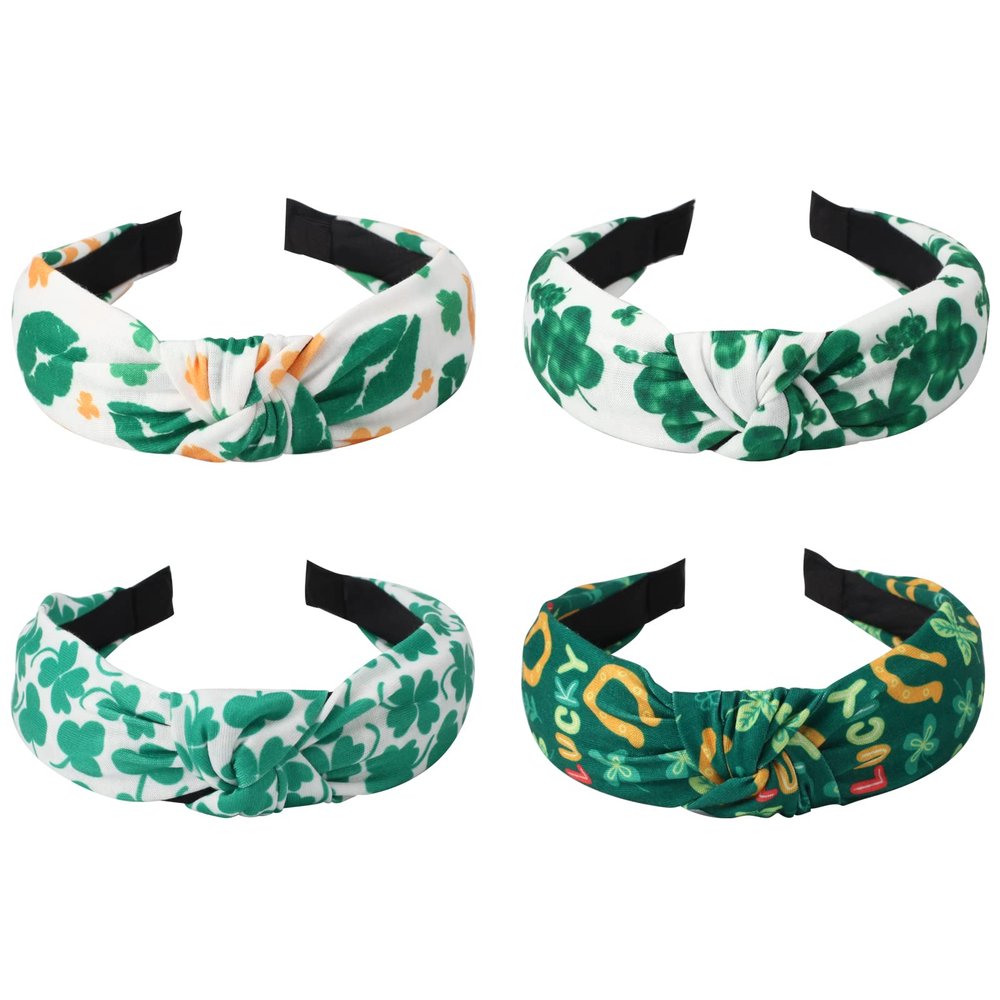 Ardorchid St. Patricks Day Headbands for Women Girls Teens Green Shamrock Leaf Hat Hairbands Non Slip Knotted Hair Accessories Elastic Hair Hoop Elastic Headwraps