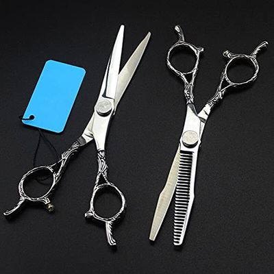 Professional Hair Cutting Shears, 6 Inch Professional Japan 440c 2 Tailed Cut Hair Scissors Cutting Barber Scissor Haircut Thinning Shears Hairdressing Scissors (Color : Set)