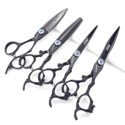 6 inch 440c purple professional hairdressing scissors barber shop hairdresser hair cutting and thinning tool (Full set) ((6+7 inch) 4PC-B)