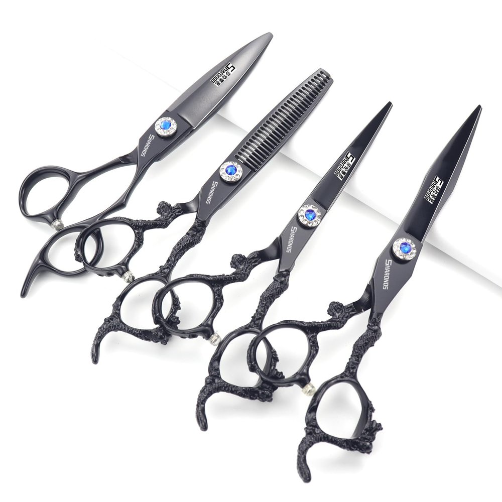 6 inch 440c purple professional hairdressing scissors barber shop hairdresser hair cutting and thinning tool (Full set) ((6+7 inch) 4PC-B)