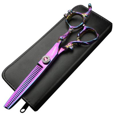 6 inch 440c purple professional hairdressing scissors barber shop hairdresser hair cutting and thinning tool (Full set) (6 inch thinning)