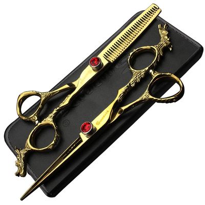 6 inch 440c purple professional hairdressing scissors barber shop hairdresser hair cutting and thinning tool (Full set) (6 inch 2PC-B)