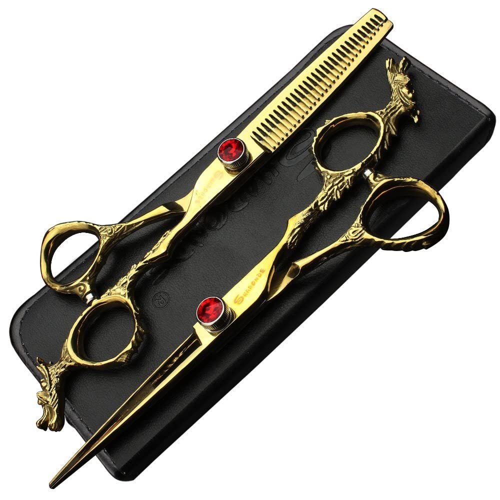 6 inch 440c purple professional hairdressing scissors barber shop hairdresser hair cutting and thinning tool (Full set) (6 inch 2PC-B)
