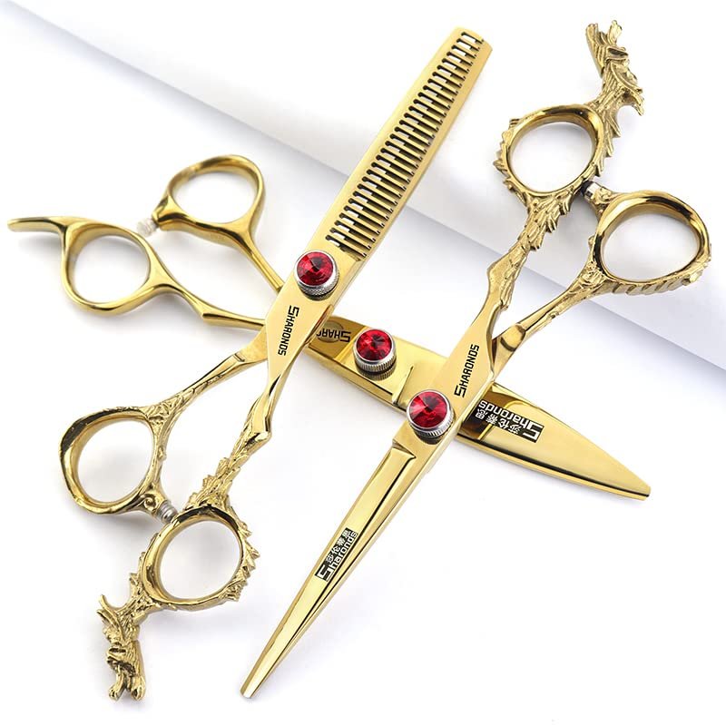 6 inch 440c purple professional hairdressing scissors barber shop hairdresser hair cutting and thinning tool (Full set) (6 inch 3PC-B)