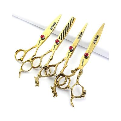 6 inch 440c purple professional hairdressing scissors barber shop hairdresser hair cutting and thinning tool (Full set) ((6+7 inch) 4PC-A)