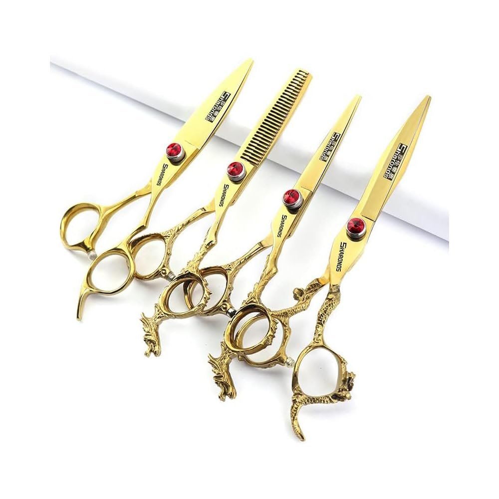 6 inch 440c purple professional hairdressing scissors barber shop hairdresser hair cutting and thinning tool (Full set) ((6+7 inch) 4PC-A)