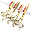 6 inch 440c purple professional hairdressing scissors barber shop hairdresser hair cutting and thinning tool (Full set) ((6+7 inch) 4PC-A) view 2