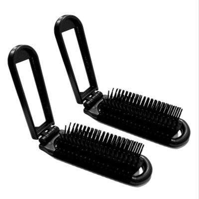 ALAZCO Folding Hair Brush With Mirror Compact Pocket Size Travel Car Gym Bag Purse Locker Swimming Camping Sleepover Gift and more (2 Black)
