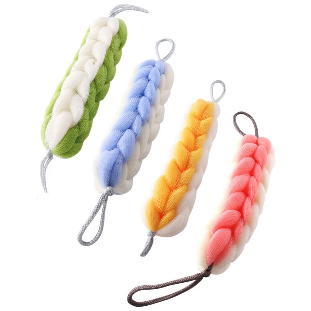 Beavorty 4pcs Dual Color Exfoliating Back Scrubber for and Bath Shower Strip Gentle Body Cleanser for Smooth Skin and Circulation Lemon