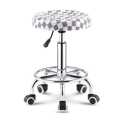 ZHOUXIAO Modern Round Stool Rolling Swivel Bar Stool On 5 Wheels, Counter Stools Massage Salon Spa Facial Stool, Adjustable Height PU Leather Stool Shop Stool with Footrest White