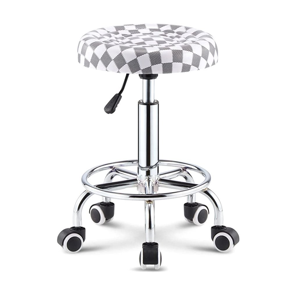 ZHOUXIAO Modern Round Stool Rolling Swivel Bar Stool On 5 Wheels, Counter Stools Massage Salon Spa Facial Stool, Adjustable Height PU Leather Stool Shop Stool with Footrest White