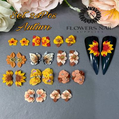Generic 3D Acrylic Flower Nail Art Charms - 24pcs, Autumn