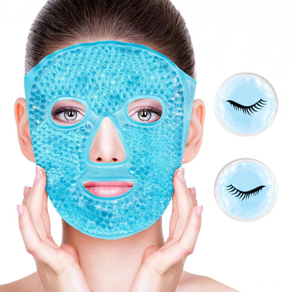 CONBELLA Cold Face Eye Masks Ice Face Mask Hot Cold Compress For Dark Circles, Puffiness, Migraines, Headache, Stress, Redness, Cooling Face Masks For Women Man, Skin Care