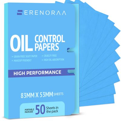 Blue Oil Wipes - Portable Face Blotting Sheets - Japanese High Performance Technology - Grain Free Softer Oil Pads - 50 Sheets
