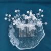 Allereyae Crystal Pearl Wedding Hair Comb Barrette Rhinestone Pearl Flower Hair Comb Barrette Silver CZ Flower Bling Bridal Headpieces French Pearl Head Comb Bride Hair Accessories for Women and Girls view 3