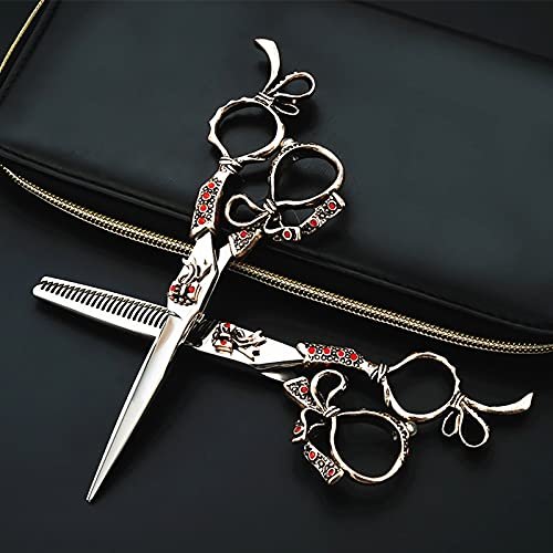 Hair Cutting Shears, 6 Inch Upscale Japan 440c Retro Gem Hair Scissors Hairdressing Scissor Cutting Barber Haircut Thinning Shears Cut Scissors (Size : Set with bag)