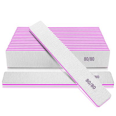 Professional Nail File Manicure Tools for Nail Grooming and Styling, Poly Nail Extension at Salon, Double Sided, 80/80 Grit, 12 Pcs
