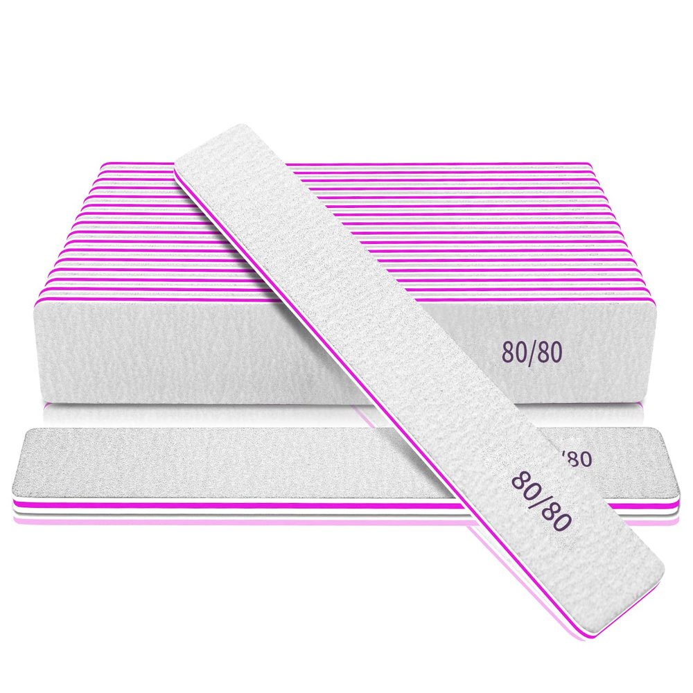 Professional Nail File Manicure Tools for Nail Grooming and Styling, Poly Nail Extension at Salon, Double Sided, 80/80 Grit, 12 Pcs
