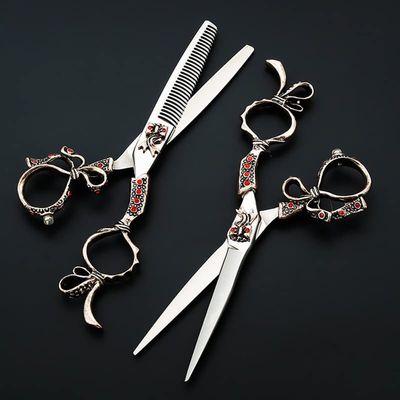Hair Cutting Shears, 6 Inch Upscale Japan 440c Retro Gem Hair Scissors Hairdressing Scissor Cutting Barber Haircut Thinning Shears Cut Scissors (Size : Set)