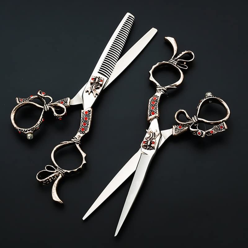Hair Cutting Shears, 6 Inch Upscale Japan 440c Retro Gem Hair Scissors Hairdressing Scissor Cutting Barber Haircut Thinning Shears Cut Scissors (Size : Set)