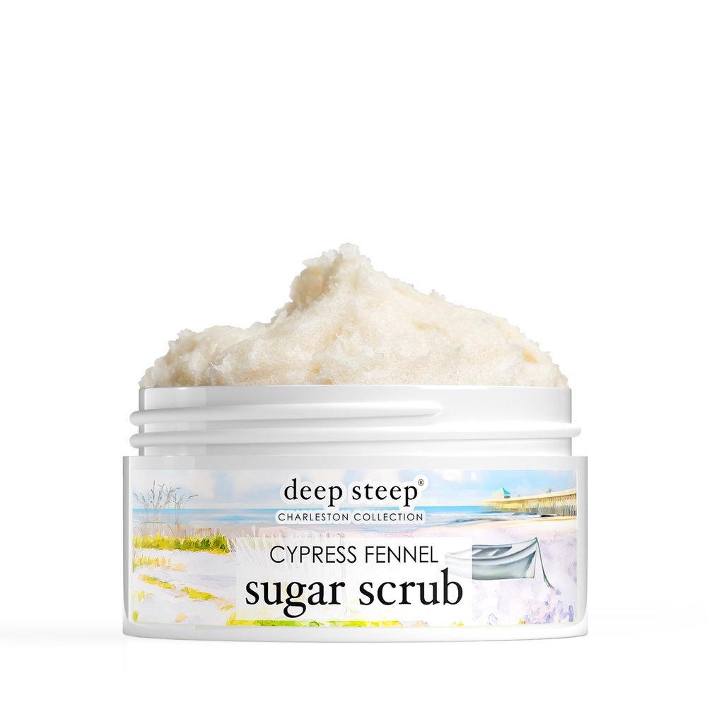 Deep Steep Sugar Scrub, Cypress Fennel (The Folly Pier), 8 oz Exfoliating Body Scrub with Organic Coconut Oil, Shea Butter & Argan Oil Vegan, Clean Beauty, Smooth, Soft & Nourished Skin