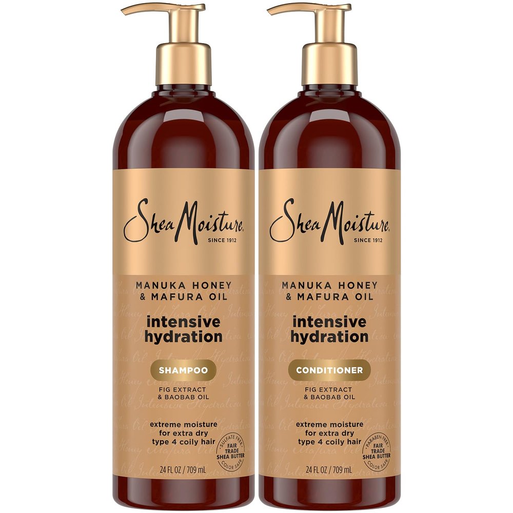 Shea Moisture Shampoo & Conditioner Set Intensive Hydration Hair Care Formulas with Manuka Honey & Mafura Oil for Extra Dry, Damaged Hair, 24 Oz Ea