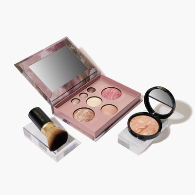 LAURA GELLER NEW YORK Baked Starter Kit: Baked Balance-n-Brighten Powder Foundation, Fair and Best of the Best Palette Blush Bronzer Highlighter Eyeshadow and Retractable Kabuki Brush