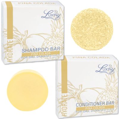 Luxiny Pina Colada Shampoo and Conditioner Bar Set - Sulfate-Free Shampoo Bar (60g) & Deep Conditioner Bar (50g) for Normal to Dry Hair, Made in USA