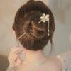 Chinese Metal Flower Pearl Chopsticks Hair Clip Chignon Pin Hair Decor Hairpin Hair Stick for Women and Girls - White Floral Design view 2