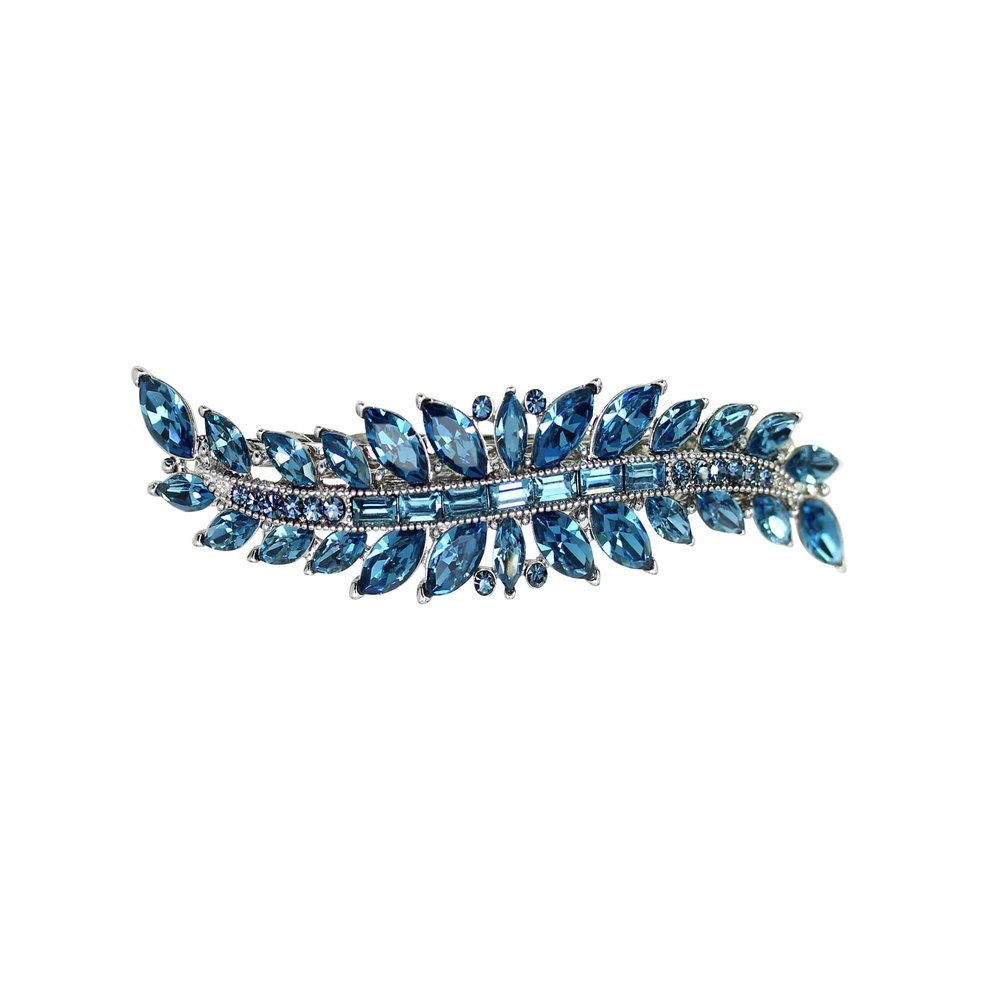 Faship Gorgeous Navy Blue Marquise Rhinestone Crystal Floral Small Hair Barrette